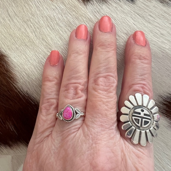 ❤️ Hot Pink Aurora Opal Teardrop Shape Southwestern Artisan Ring  Size 8.75 - Picture 4 of 14